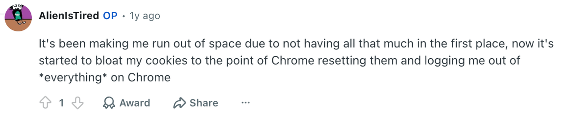 User screenshot showing repeated partitioned storage entries