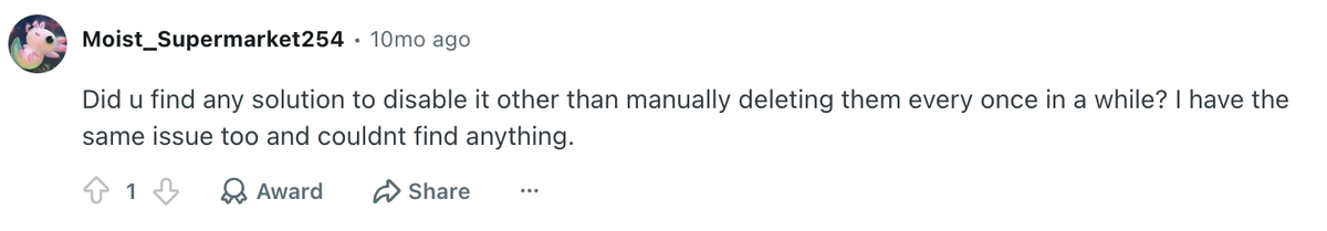 User screenshot reporting YouTube storage bloat