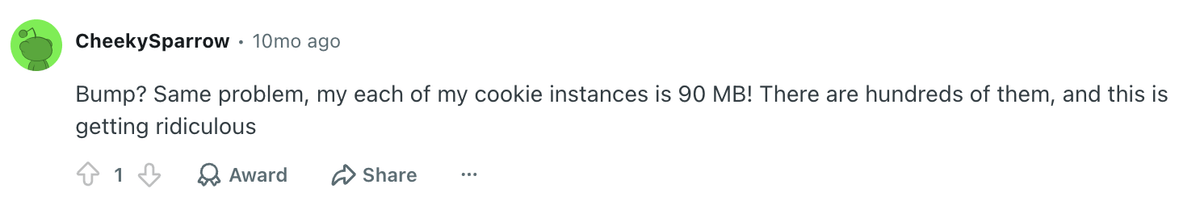 User screenshot showing partitioned cookies and storage